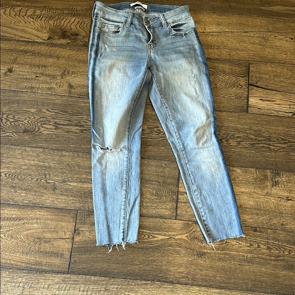 Pistola Blue Ankle Cropped Jeans with Distressed Details